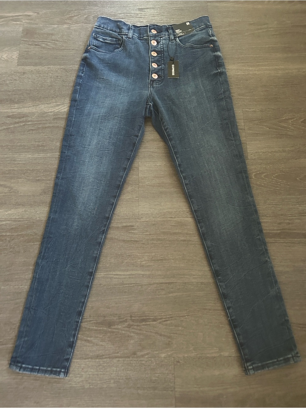 Express NWT Exposed Button Fly High Rise Skinny Jeans Dark Wash 6R